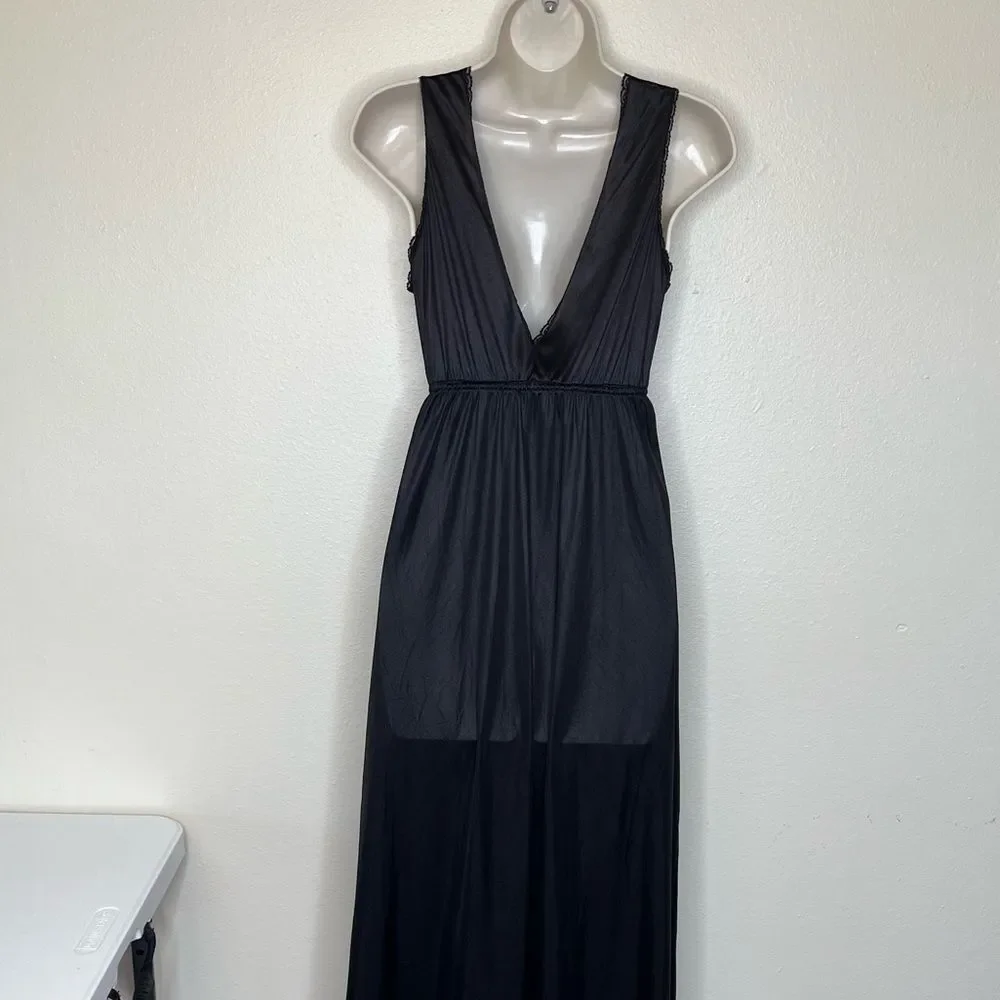 Vintage Texsheen Black Lace Nylon Long Nightgown Peignoir Chemise Women Small - Picture 14 of 14